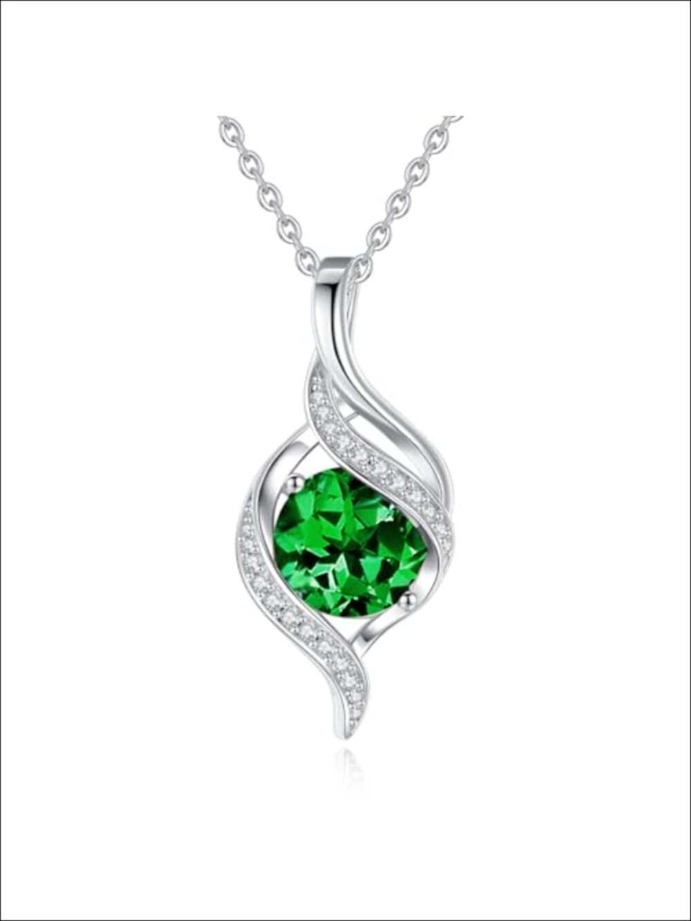 Created Emerald Pendant Necklace Sterling Silver May Birthstone